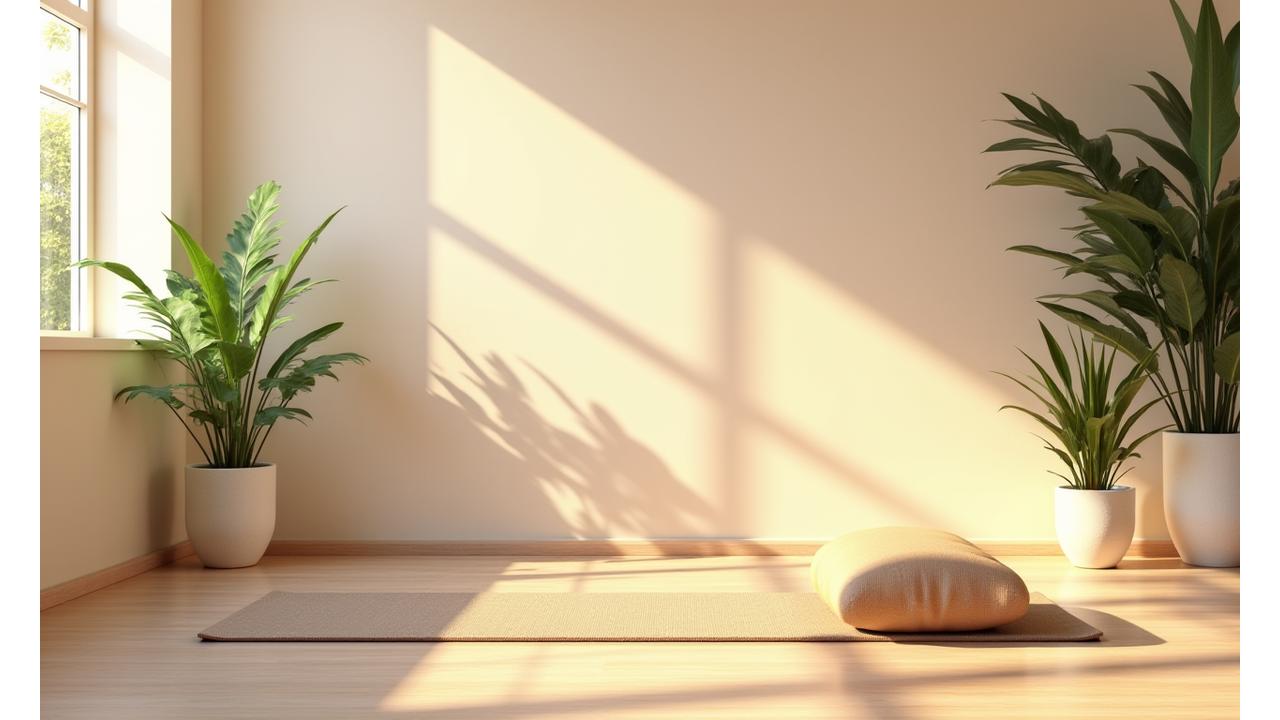 평화로운 요가 매트와 따뜻한 햇살이 비치는 명상 공간